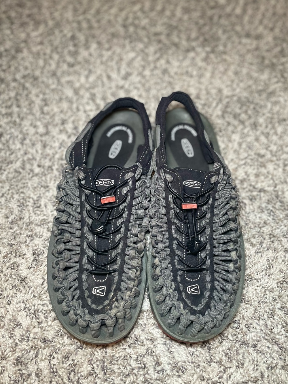 Keen Unek Cord Stretchy Slip On Sandals Gray/Black Outdoors Hiking US Mens Sz 11